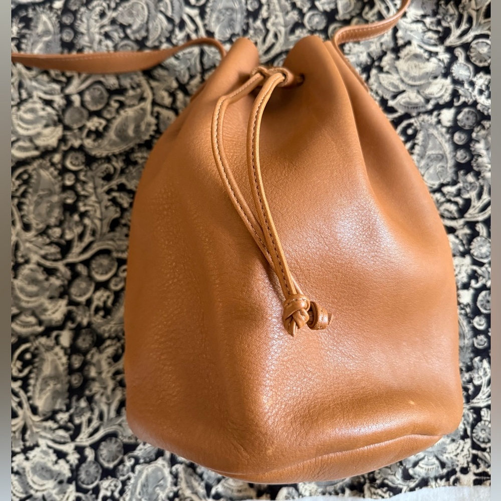 BAGGU Tan Leather Drawstring Backpack